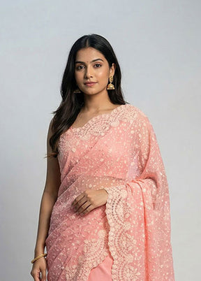 Pink Organza Saree With Blouse Piece