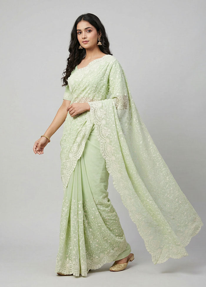 Green Organza Saree With Blouse Piece