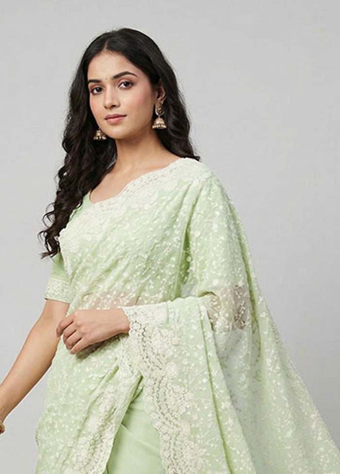 Green Organza Saree With Blouse Piece