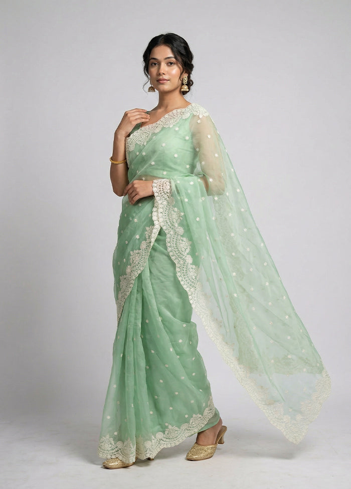 Green Organza Saree With Blouse Piece