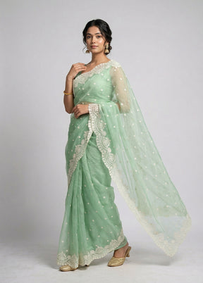 Green Organza Saree With Blouse Piece