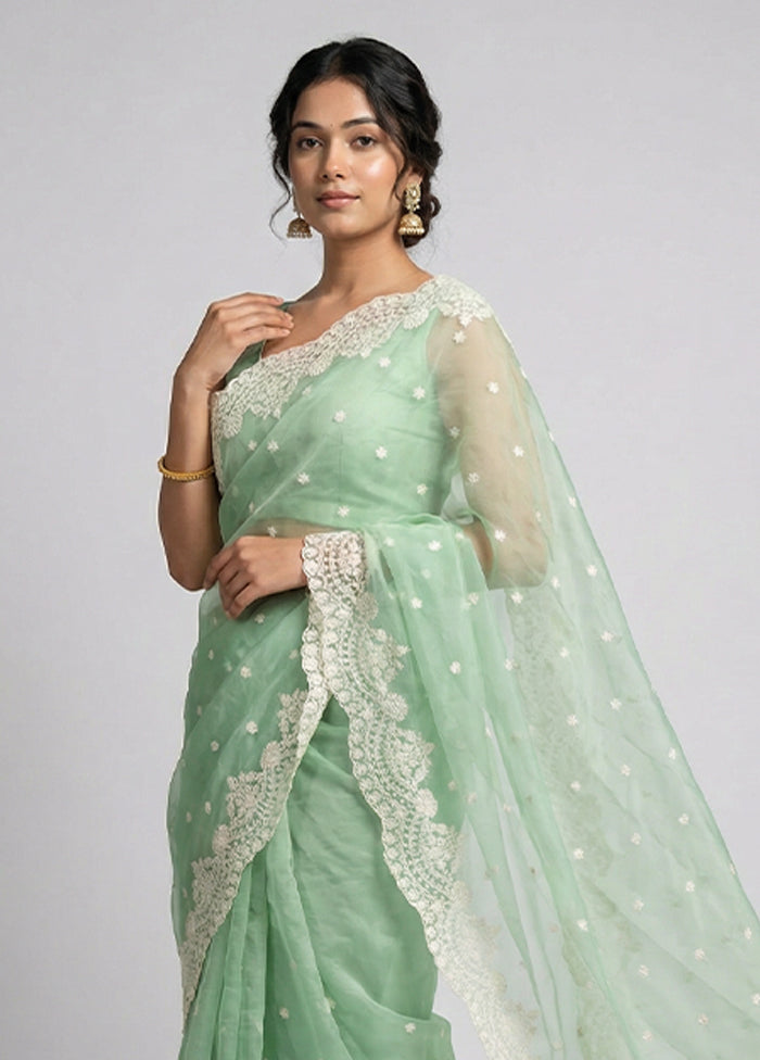 Green Organza Saree With Blouse Piece