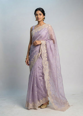 Purple Organza Saree With Blouse Piece