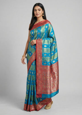 Green Dupion Silk Saree With Blouse Piece