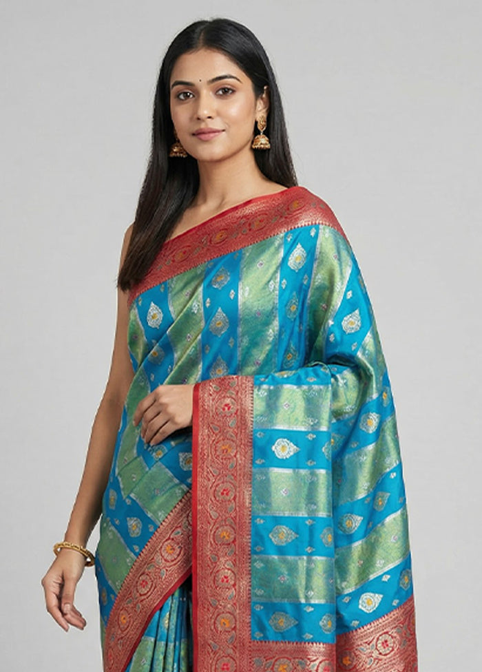 Green Dupion Silk Saree With Blouse Piece