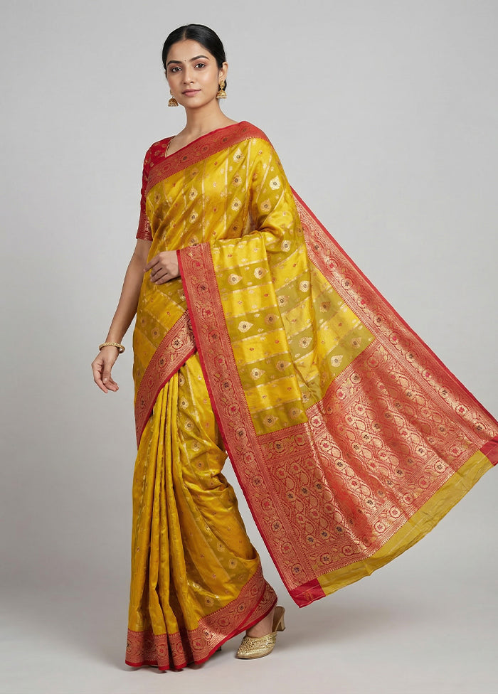 Yellow Dupion Silk Saree With Blouse Piece