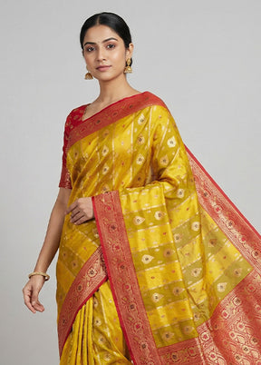 Yellow Dupion Silk Saree With Blouse Piece