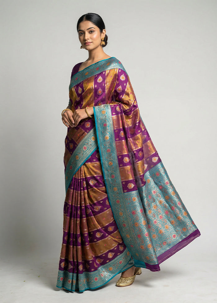 Purple Dupion Silk Saree With Blouse Piece