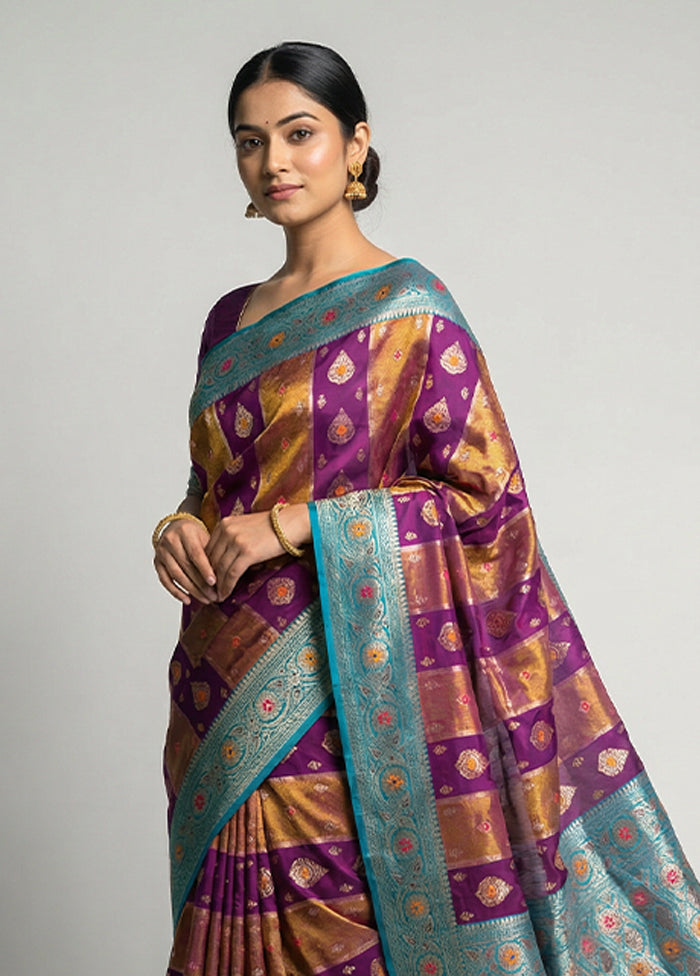 Purple Dupion Silk Saree With Blouse Piece