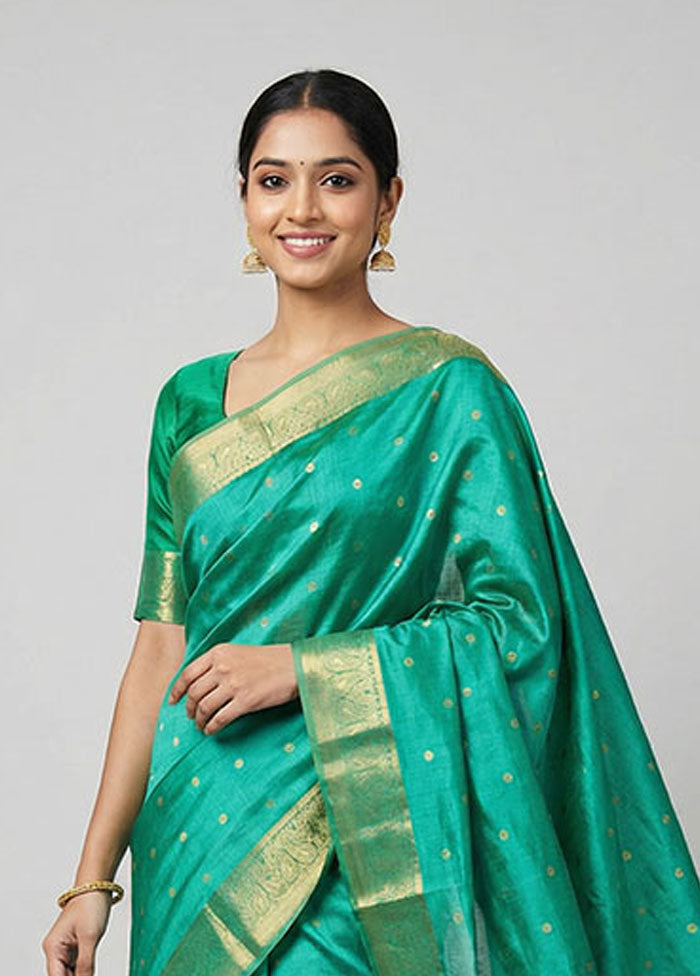 Green Dupion Silk Saree With Blouse Piece