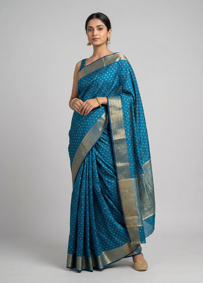 Blue Dupion Silk Saree With Blouse Piece