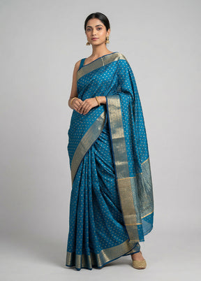 Blue Dupion Silk Saree With Blouse Piece