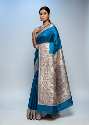 Green Printed Silk Saree Without Blouse Piece