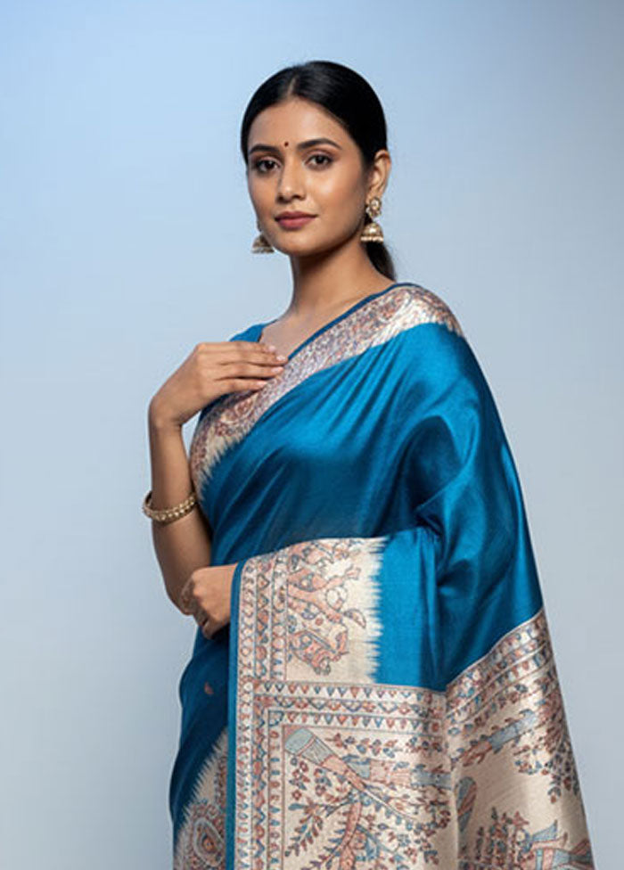 Green Printed Silk Saree Without Blouse Piece