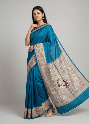 Green Printed Silk Saree Without Blouse Piece