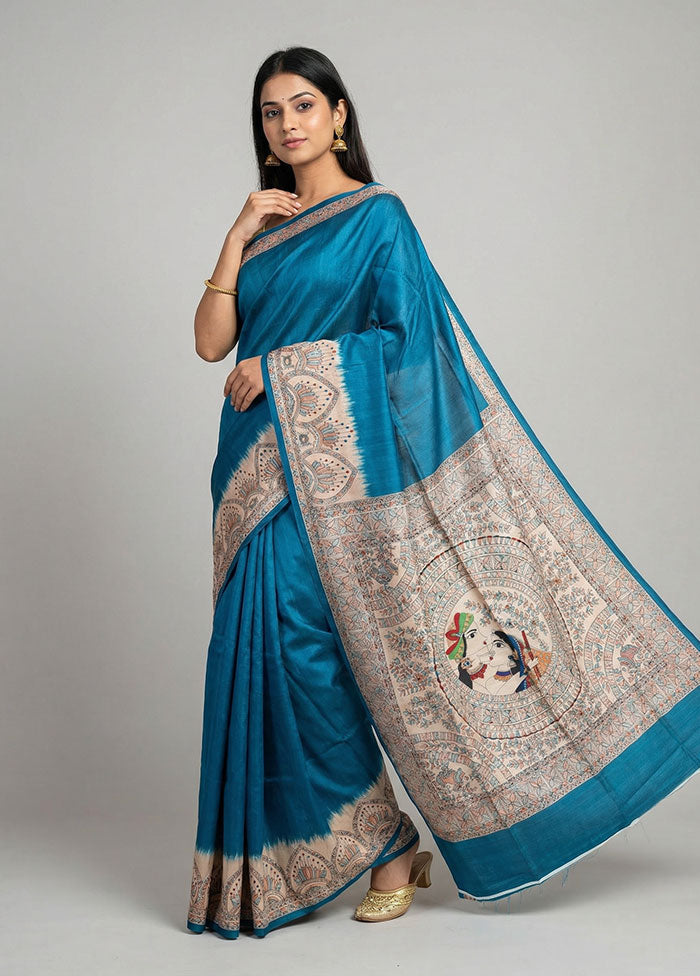 Green Printed Silk Saree Without Blouse Piece