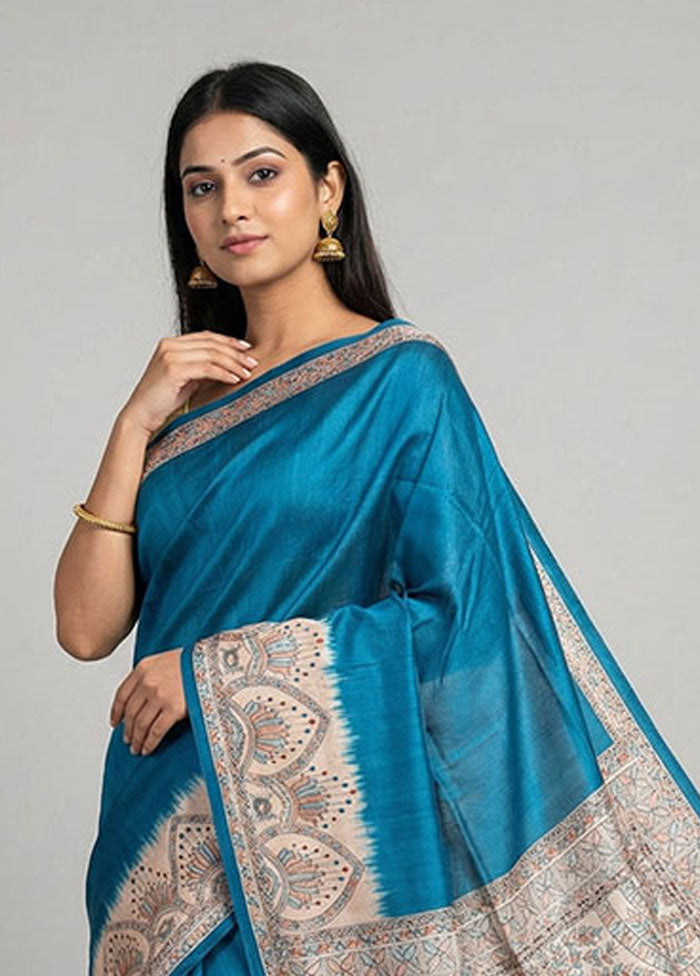 Green Printed Silk Saree Without Blouse Piece