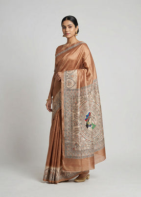 Green Printed Silk Saree Without Blouse Piece