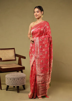 Red Handloom Pure Georgette Saree With Blouse Piece