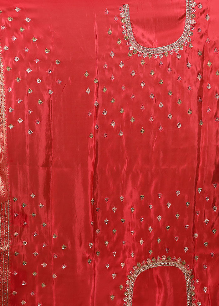 Red Handloom Pure Georgette Saree With Blouse Piece
