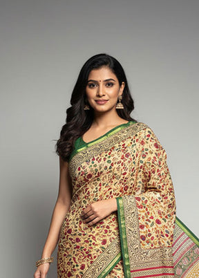 Cream Chanderi Silk Saree With Blouse Piece