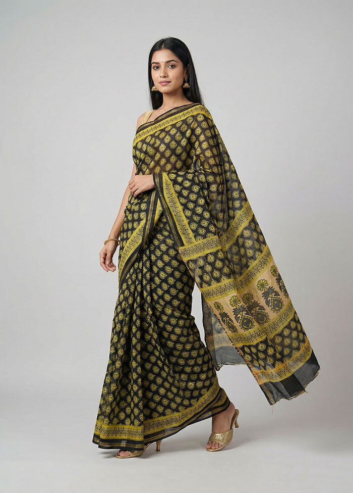 Black Chanderi Silk Saree With Blouse Piece