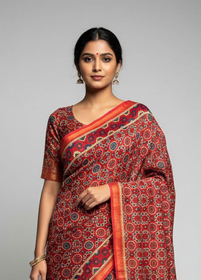 Maroon Chanderi Silk Saree With Blouse Piece
