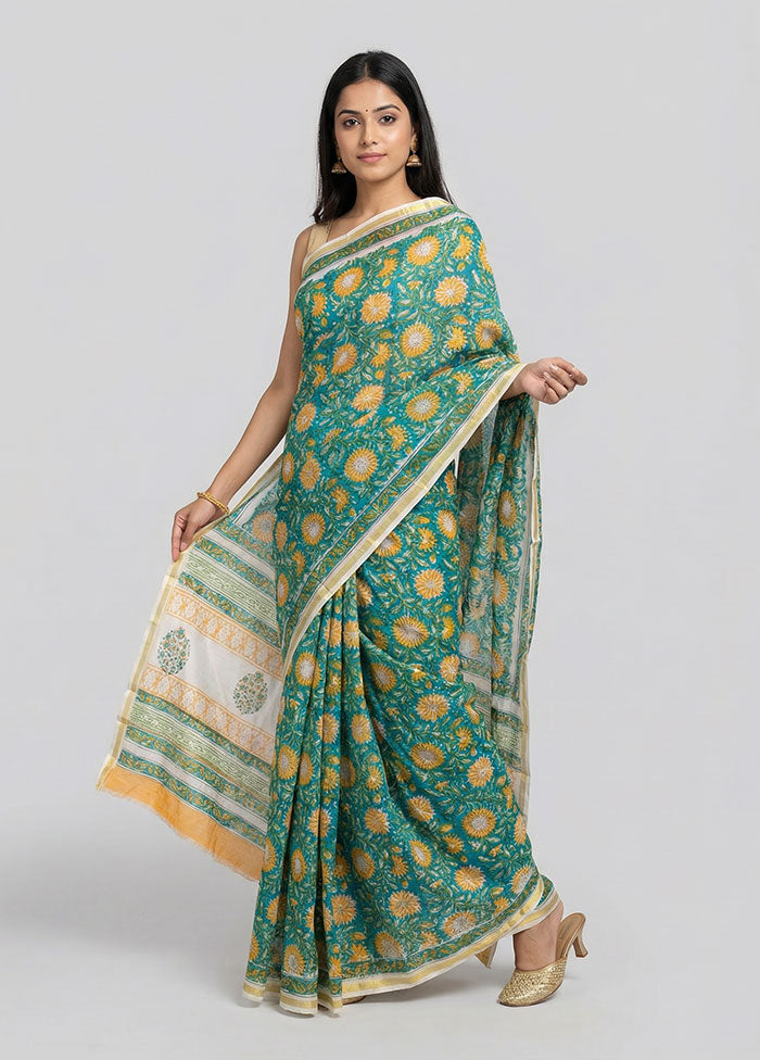 Blue Chanderi Silk Saree With Blouse Piece
