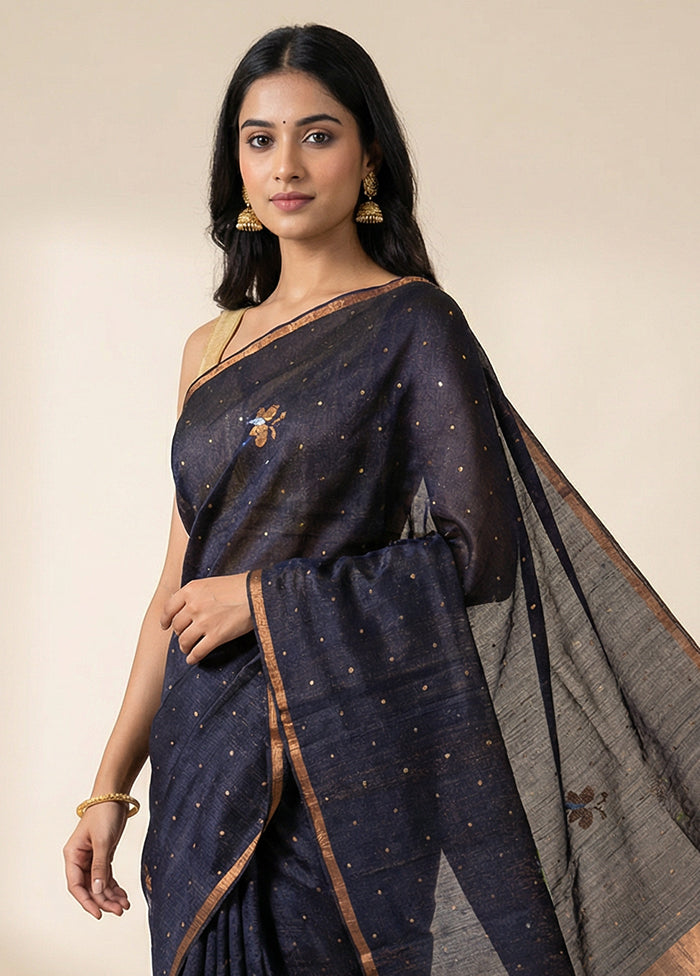 Black Handloom Matka Pure Silk Saree With Blouse Piece