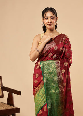 Green Dupion Silk Saree With Blouse Piece