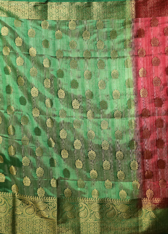Green Dupion Silk Saree With Blouse Piece