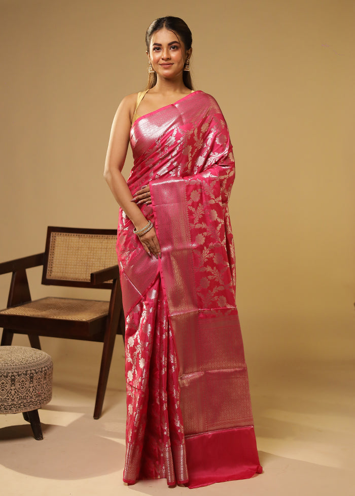 Pink Dupion Silk Saree With Blouse Piece