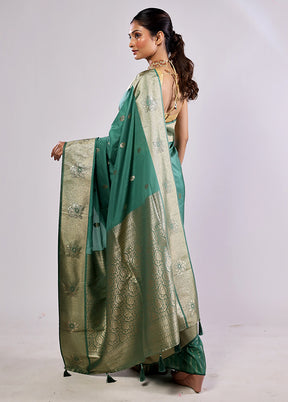 Green Katan Silk Saree With Blouse Piece