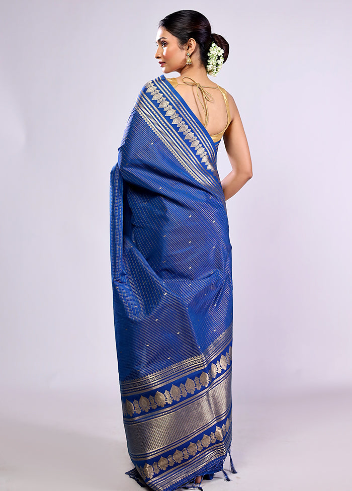 Blue Katan Silk Saree With Blouse Piece