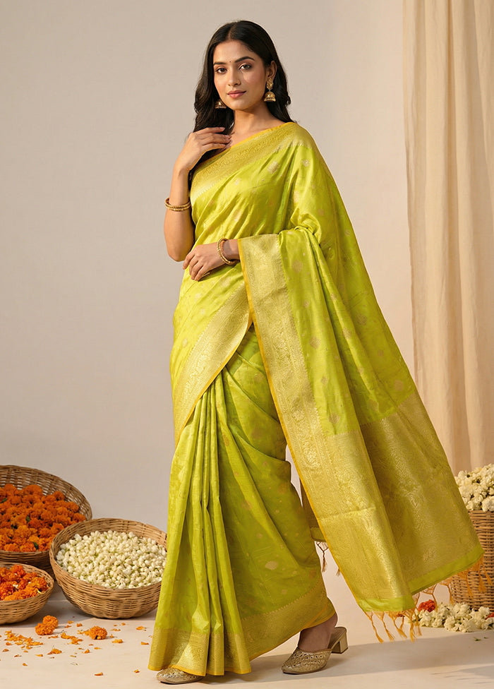 Green Katan Silk Saree With Blouse Piece