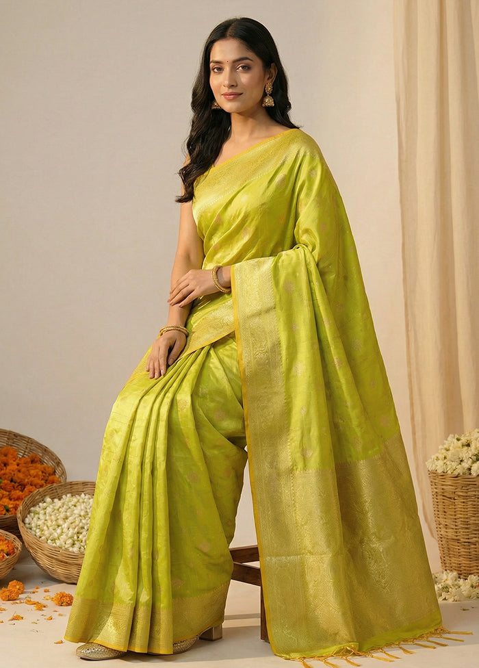 Green Katan Silk Saree With Blouse Piece