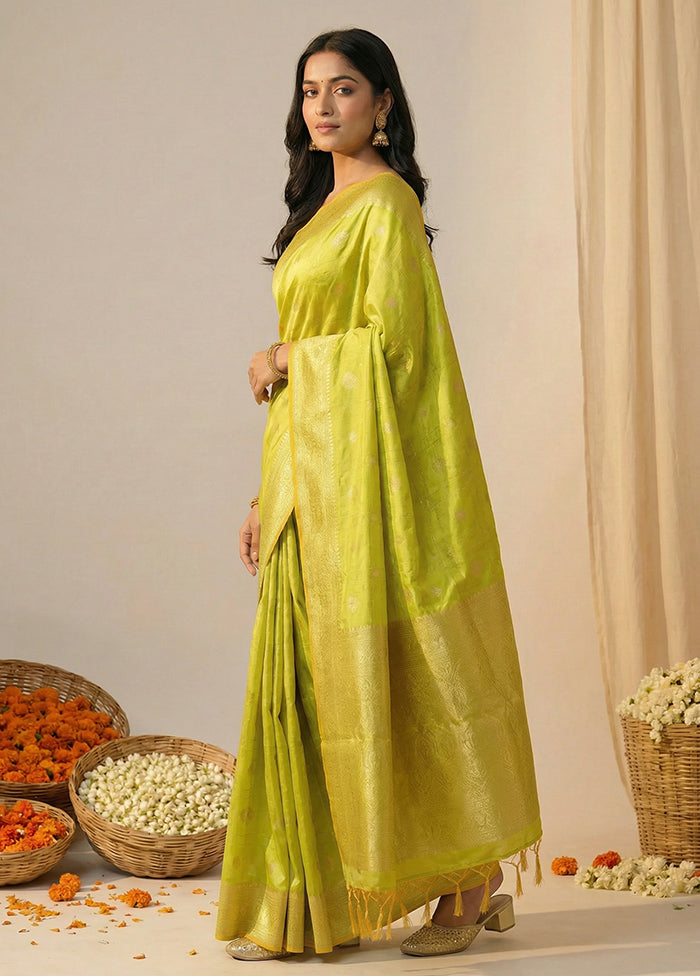 Green Katan Silk Saree With Blouse Piece