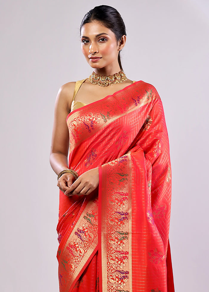 Rust Katan Silk Saree With Blouse Piece