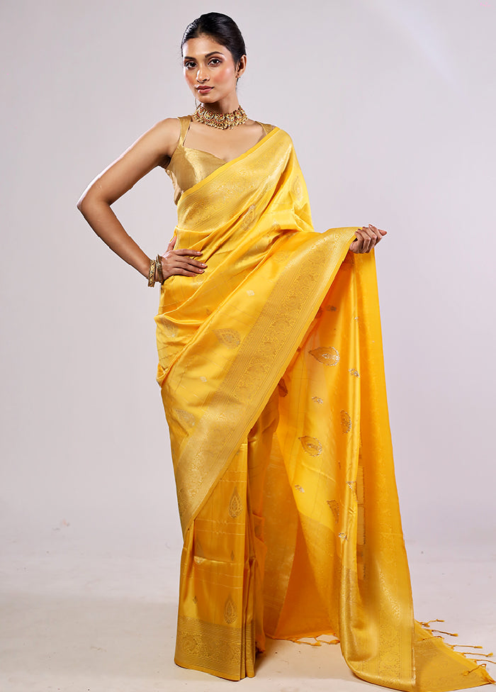 Yellow Katan Silk Saree With Blouse Piece