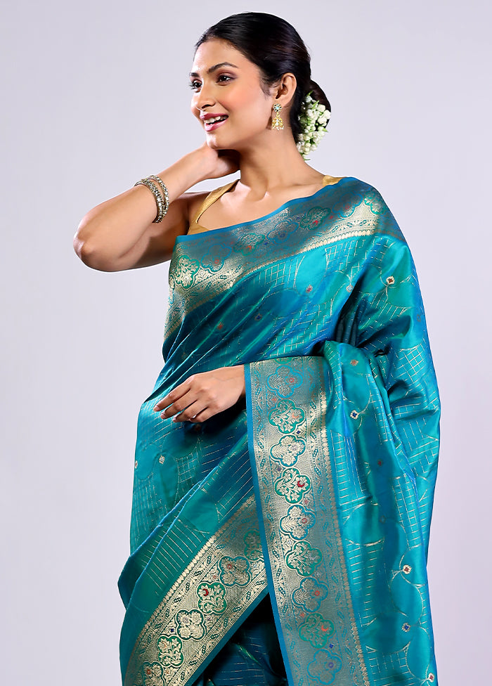 Green Katan Silk Saree With Blouse Piece