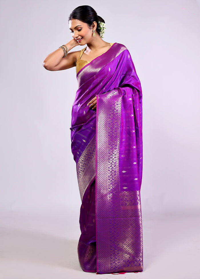 Purple Katan Silk Saree With Blouse Piece