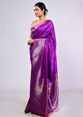 Purple Katan Silk Saree With Blouse Piece