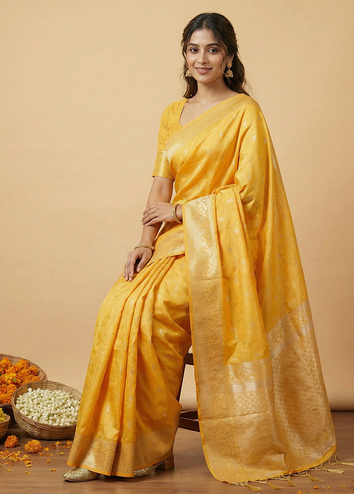 Yellow Katan Silk Saree With Blouse Piece