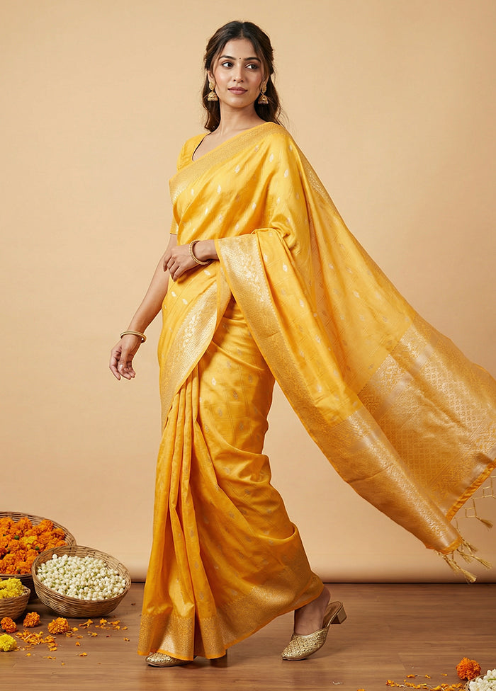 Yellow Katan Silk Saree With Blouse Piece