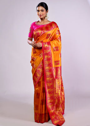 Yellow Baluchari Silk Saree With Blouse Piece