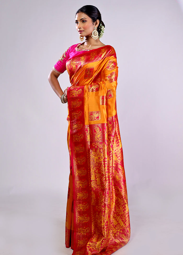 Yellow Baluchari Silk Saree With Blouse Piece