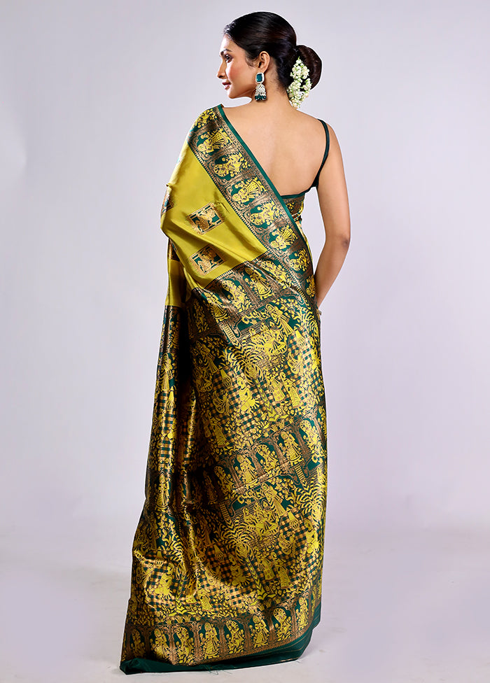 Green Baluchari Silk Saree With Blouse Piece