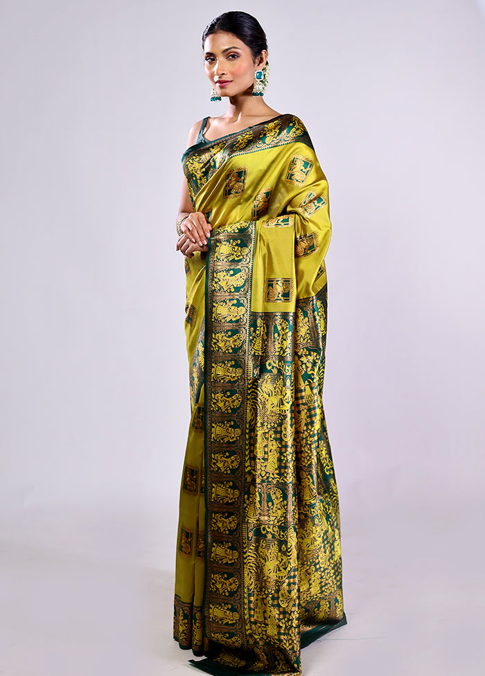 Green Baluchari Silk Saree With Blouse Piece