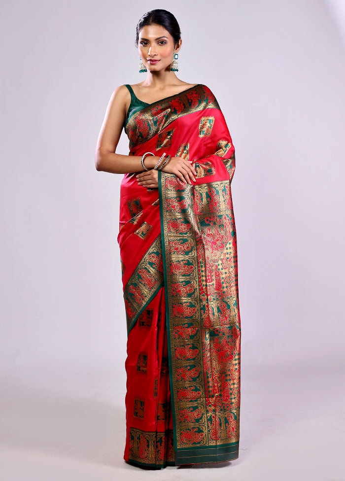 Pink Baluchari Silk Saree With Blouse Piece