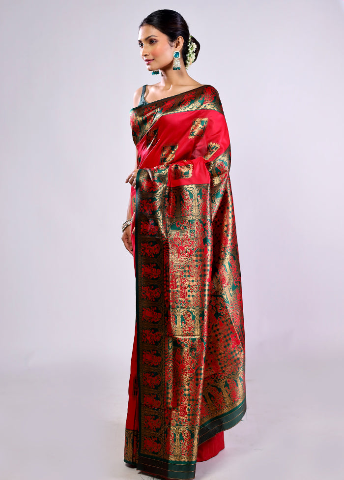 Pink Baluchari Silk Saree With Blouse Piece